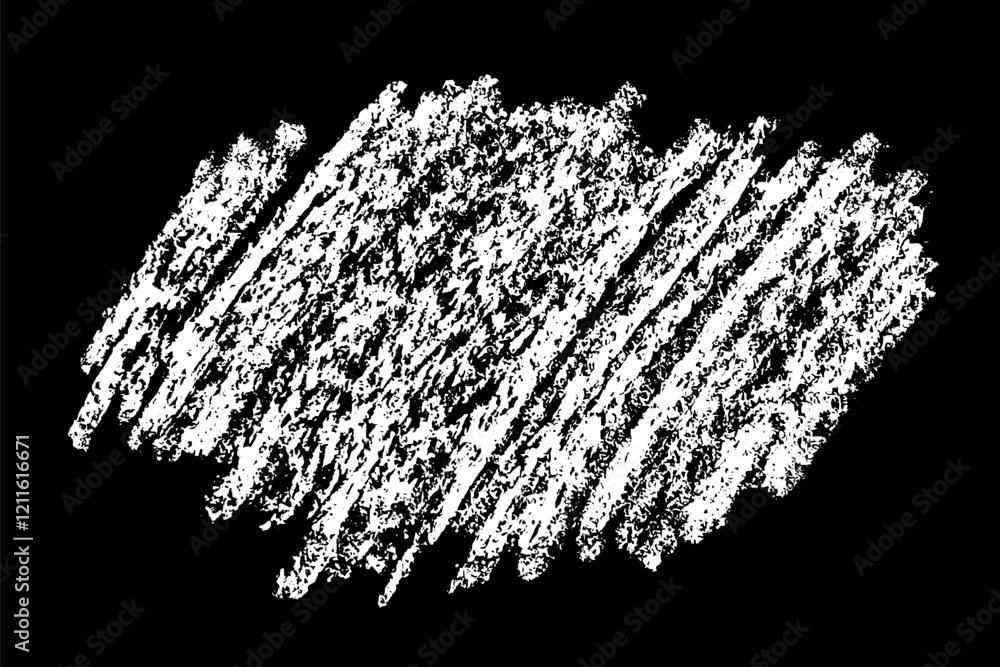Scribble hand drawn in chalk on black background. Monochrome stain element. Digitally generated image. Vector illustration, Eps 10.