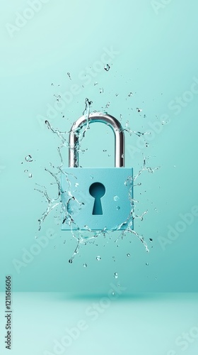 Blue padlock submerged in water splash photo