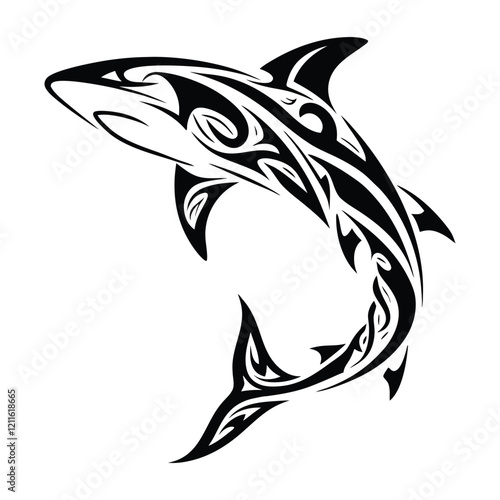 Shark tattoo with ethnic polynesian tribal elements