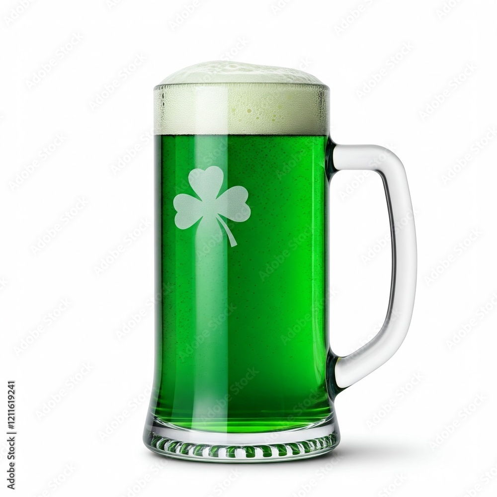 glass of green beer with shamrock design isolated on white background glass of green beer with shamrock design isolated on white background