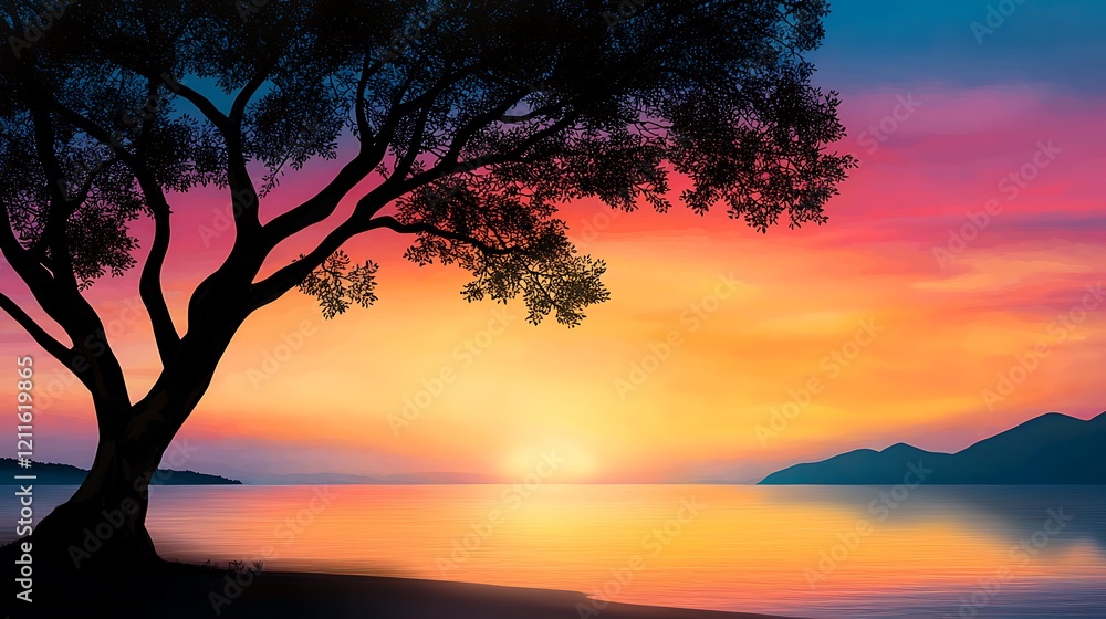 A breathtaking sunset illuminates the sky and water, casting vibrant colors over silhouettes of trees, evoking feelings of tranquility and peace in nature. A breathtaking sunset illuminates the sky and water, casting vibrant colors over silhouettes of trees, evoking feelings of tranquility and peace in nature.