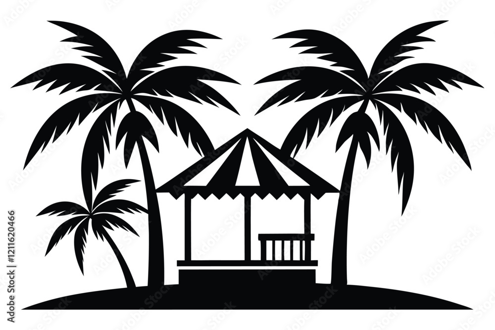 Obraz premium Beach Cabana Palm Tree Silhouette Clipart