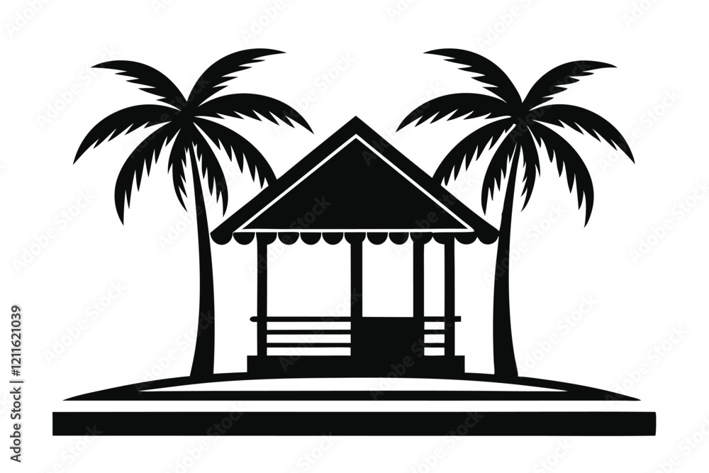 Obraz premium Beach Cabana Palm Tree Silhouette Clipart