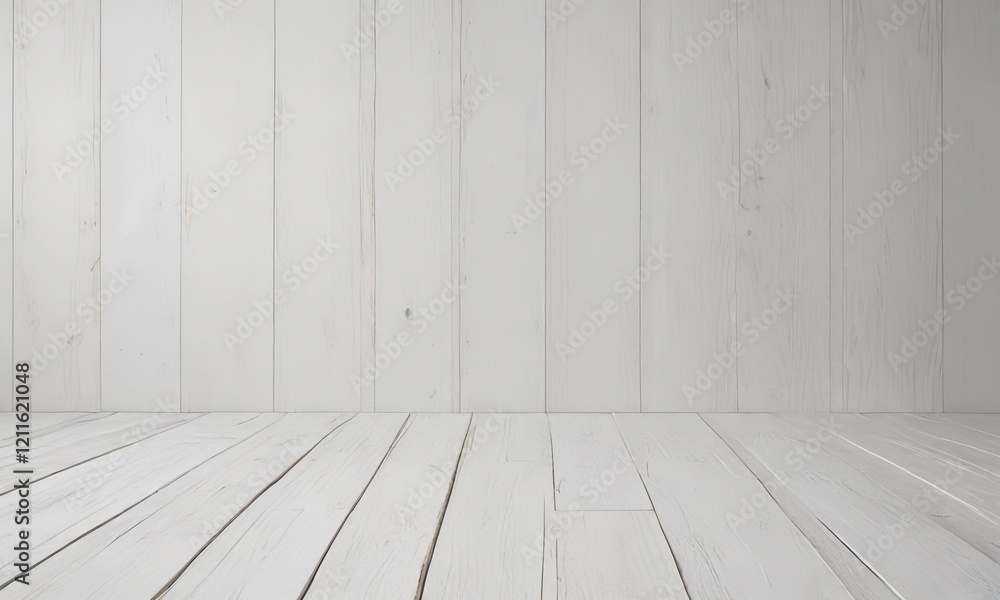 Naklejka premium White wooden backdrop with light grain texture and soft shadows, flatlay, furniture, wallpaper