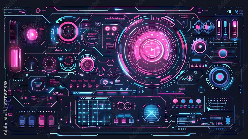 Futuristic Neon Interface Displays Advanced Technology Dashboard Futuristic Neon Interface Displays Advanced Technology Dashboard