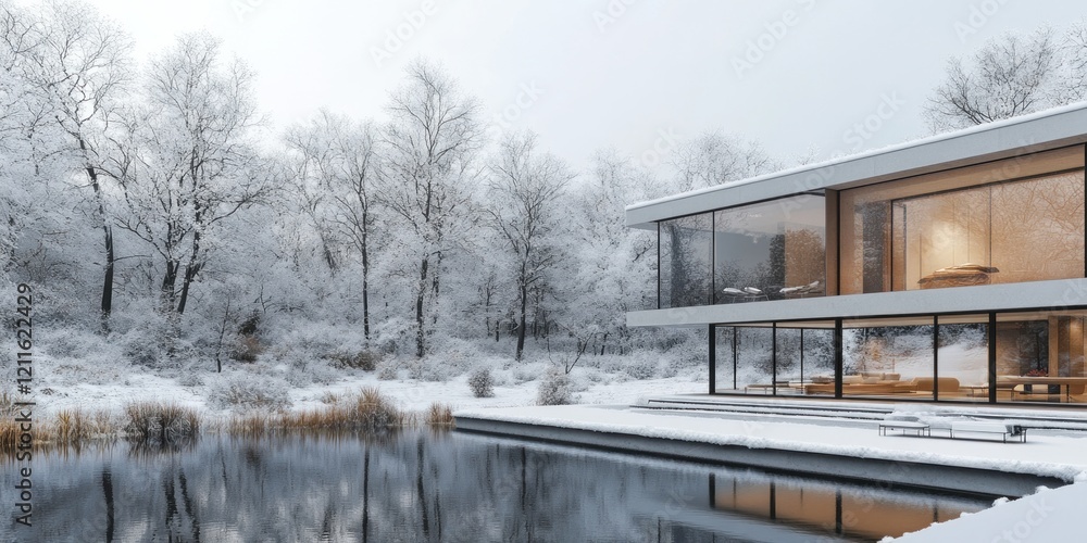 Modern Glass House Winter Wonderland Lakeside Escape