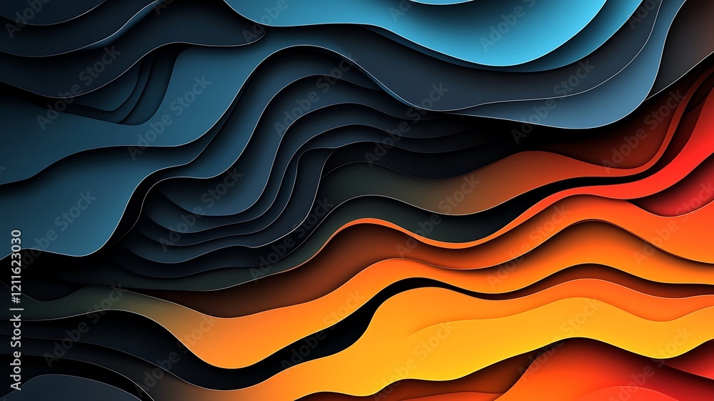 Abstract Wavy Layers of Blue Orange and Black Abstract Wavy Layers of Blue Orange and Black