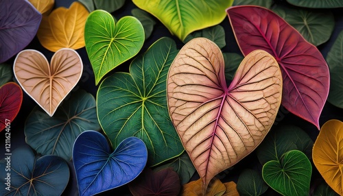 Colorful hearts leaves background, Valentine's day background, photo