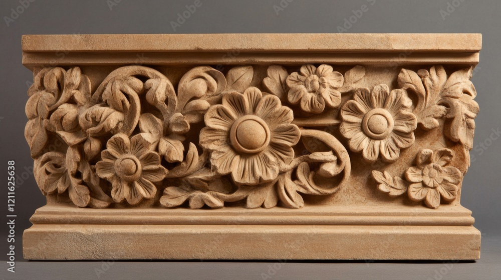 Ornate Stone Carving with Intricate Floral Design Ornate Stone Carving with Intricate Floral Design