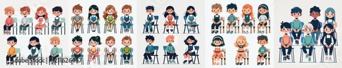 vector collection of characters of a child sitting in a chair