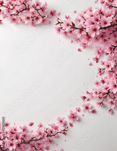 Wallpaper Mural Decorative pink sakura petals as a border on a white background, pretty in pink, valentine's day Torontodigital.ca