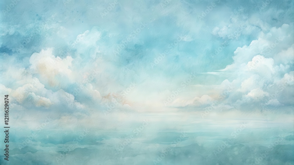 Obraz premium Serene Watercolor Sky and Distant Horizon A Dreamlike Landscape Featuring Soft Clouds and a Peaceful Atmosphere