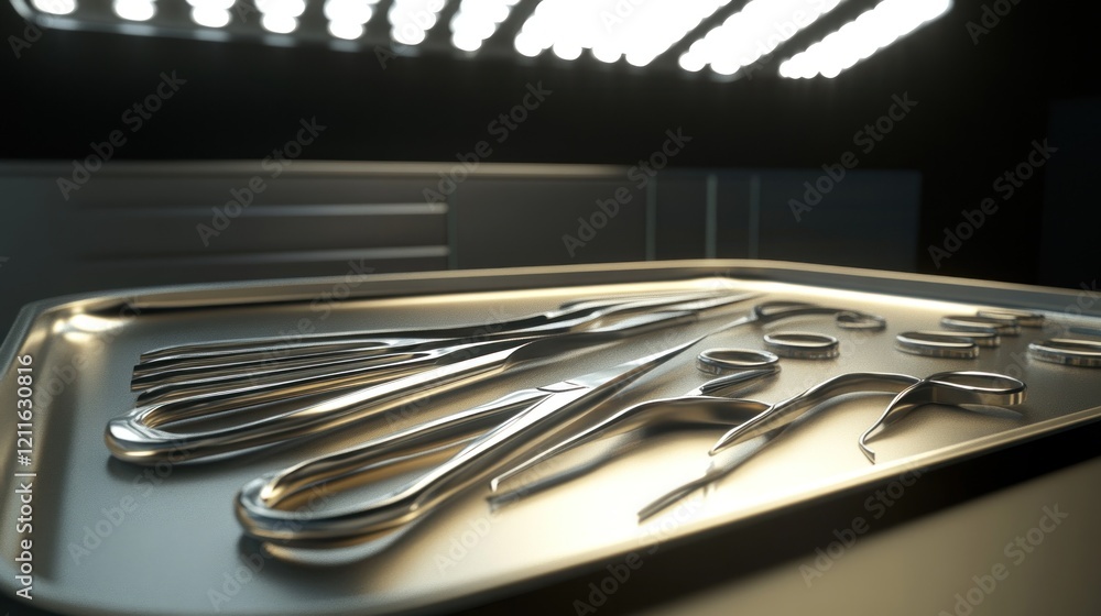 Sterile Surgical Instruments on a Tray Sterile Surgical Instruments on a Tray