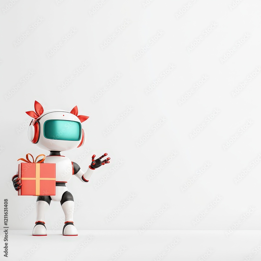 Cute Robot Character with Gift Box for Kids' Themes Cute Robot Character with Gift Box for Kids' Themes