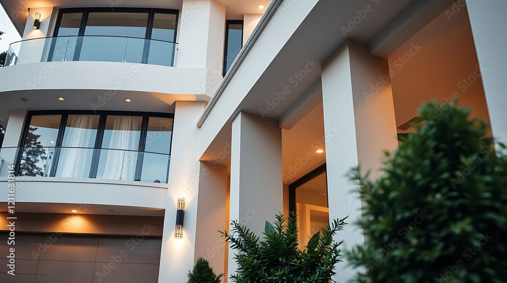 Fototapeta premium Luxury Modern Home Exterior: Architectural Design and Elegance at Dusk