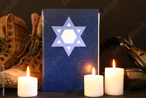 Torah with burning candles ...