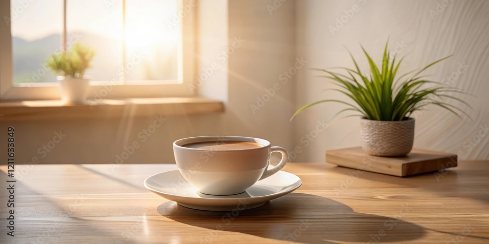 A warm cup of coffee sits on a sunlit wooden table near a window, bathed in the morning rays, accompanied by potted plants, creating a peaceful and inviting atmosphere. A warm cup of coffee sits on a sunlit wooden table near a window, bathed in the morning rays, accompanied by potted plants, creating a peaceful and inviting atmosphere.