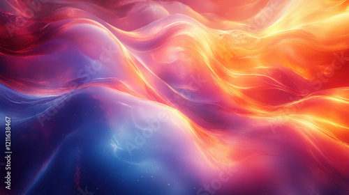 Wallpaper Mural A mesmerizing digital artwork featuring flowing, fluid waves in shades of orange, blue, and purple. The abstract motion and glowing textures create a futuristic and dreamlike atmosphere.  
 Torontodigital.ca