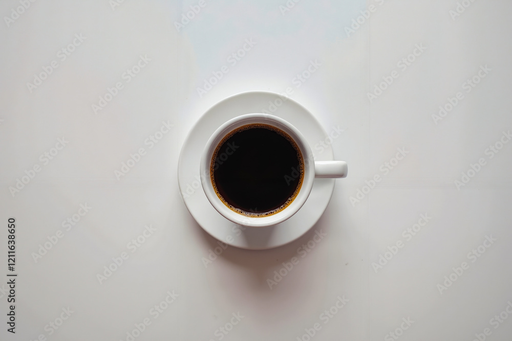 A cup of coffee on a white table A cup of coffee on a white table
