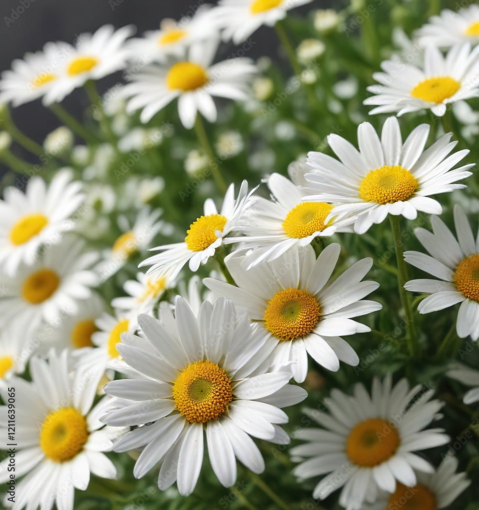 Fototapeta premium Close-up of delicate daisy flowers in soft focus, spring, background