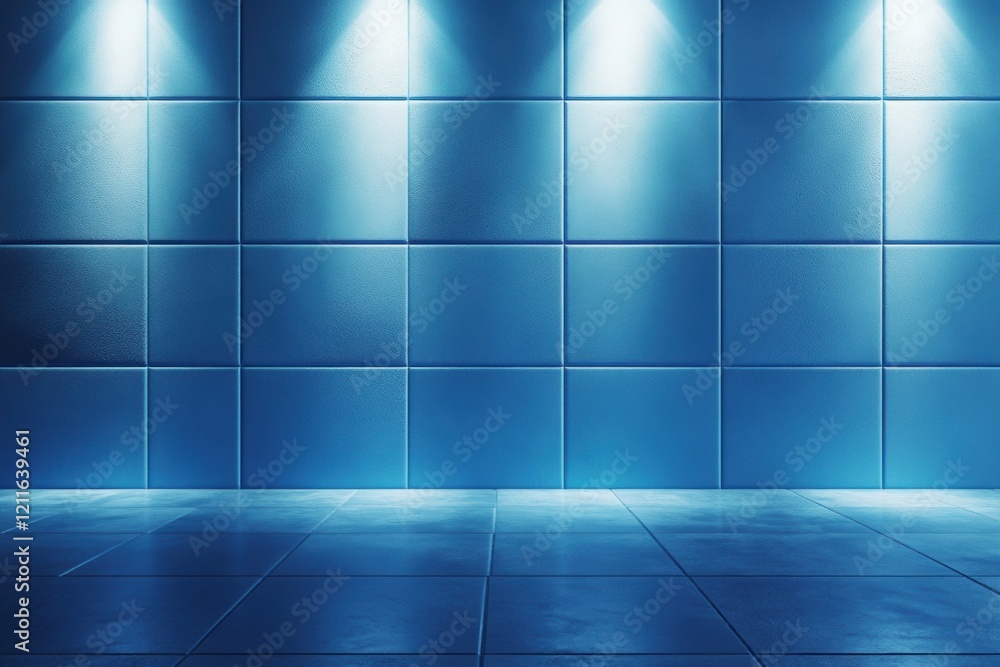 High-quality 3D render of a blue ceramic wall illuminated by soft spot lighting, with a smooth, polished finish and minimalistic style. High-quality 3D render of a blue ceramic wall illuminated by soft spot lighting, with a smooth, polished finish and minimalistic style.