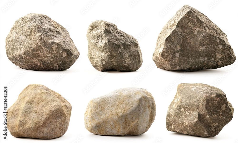 Various Natural Rocks on White Background for Textures and Designs Various Natural Rocks on White Background for Textures and Designs