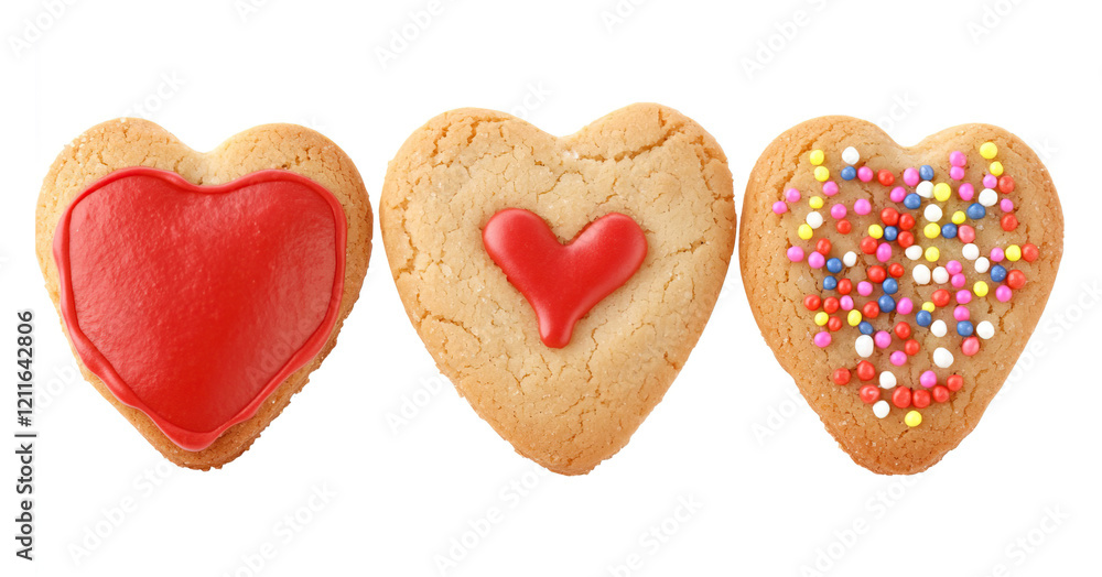 Heart-Shaped Cookies with Colorful Toppings and Icing Decoration Heart-Shaped Cookies with Colorful Toppings and Icing Decoration