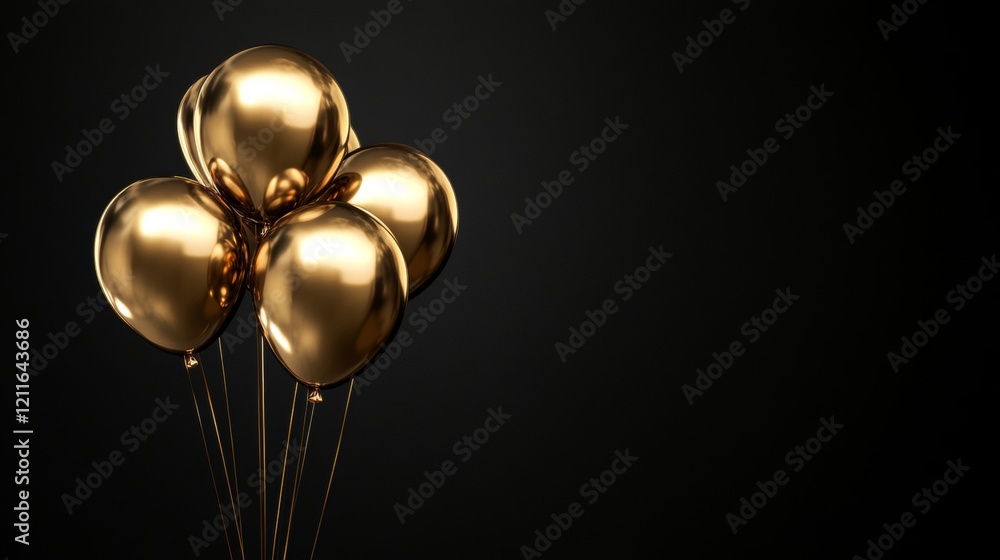 Golden balloons with dark background for Valentine Day, Birthday Card Greeting, Campaign, New Years. Golden balloons with dark background for Valentine Day, Birthday Card Greeting, Campaign, New Years.