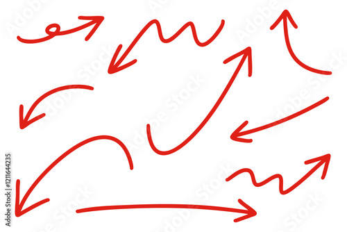 手描きのラフな赤い矢印のイラストセット