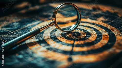 Close-up view of a magnifying glass highlighting a target. photo