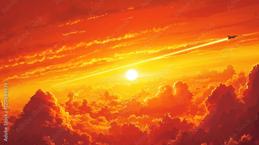 Fototapeta premium Sunset Flight: Above the Clouds