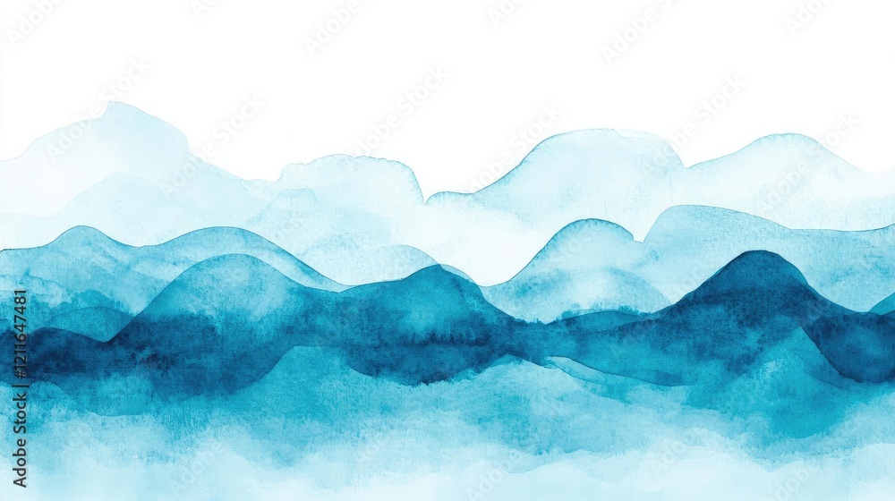Obraz premium Soft blue watercolor idea. Vibrant watercolor mountains with soothing blue tones against a white background.