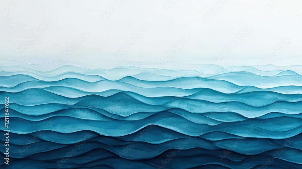 Obraz premium Soft blue watercolor idea. Serene waves in deep blue hues create a calming oceanic atmosphere.