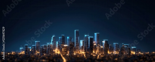 ev car concept. City skyline at night with glowing lights photo