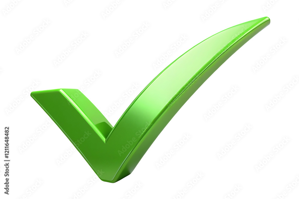 Green check mark with. Isolated, on transparent background. PNG