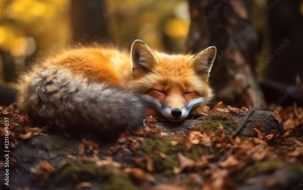 Sleeping Fox in Autumn Forest Sleeping Fox in Autumn Forest