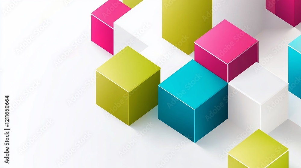 Abstract colorful cubes, isometric design, 3D geometric shapes, vibrant colors, white background. Abstract colorful cubes, isometric design, 3D geometric shapes, vibrant colors, white background.