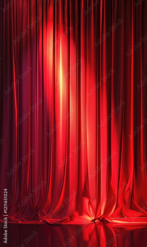 Red Velvet Curtains Backdrop With Spotlight For a Theatrical Stage Room