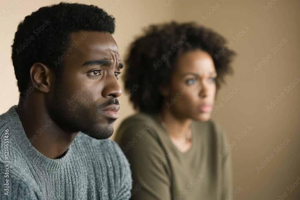 Couple experiences tension and disagreement as one partner turns away in a heated discussion at home Couple experiences tension and disagreement as one partner turns away in a heated discussion at home