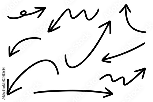 手描きのラフな黒い矢印のイラストセット