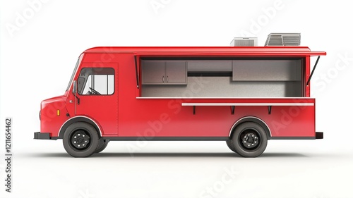 Red Food Truck on White Background