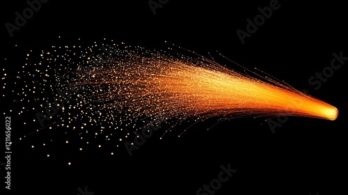 Fiery comet streaking across dark space.