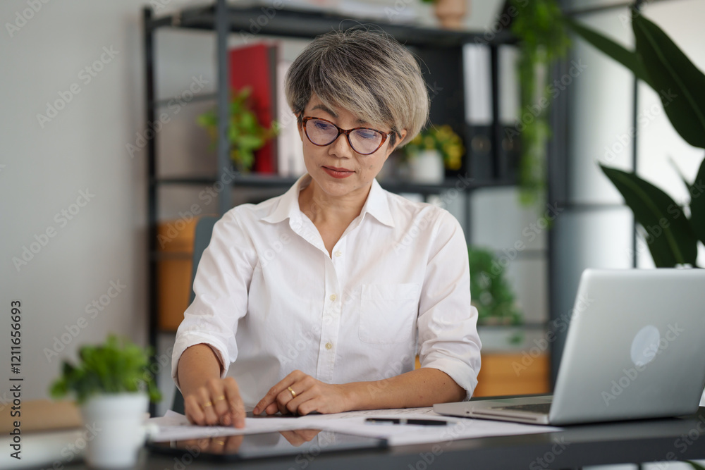 Senior business asian woman architect engineer Senior business asian woman architect engineer
