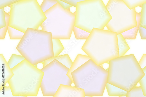 黄色い縁が入った色とりどりの五角形が集まって星の隙間が空いている背景