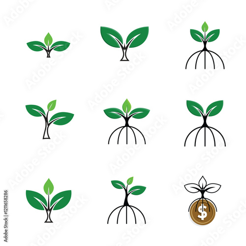 sustainable icon. earth and plant vector set. reuse, recycle, renewal for carbon reduction, net zero, green energy, eco-friendly concept. Mixed design style