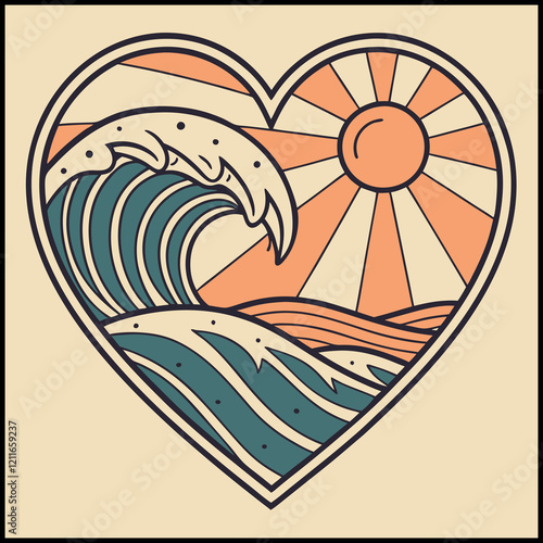 Ocean Wave Heart Sun Nature Beach Love Design