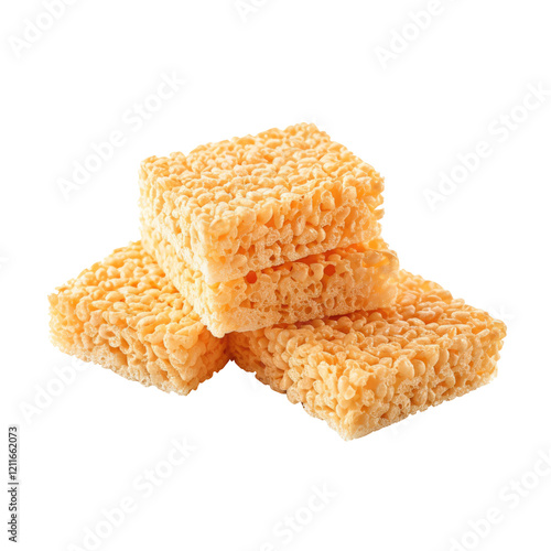 Rice Krispie treats isolated on transparent white background, clipping path, Png photo