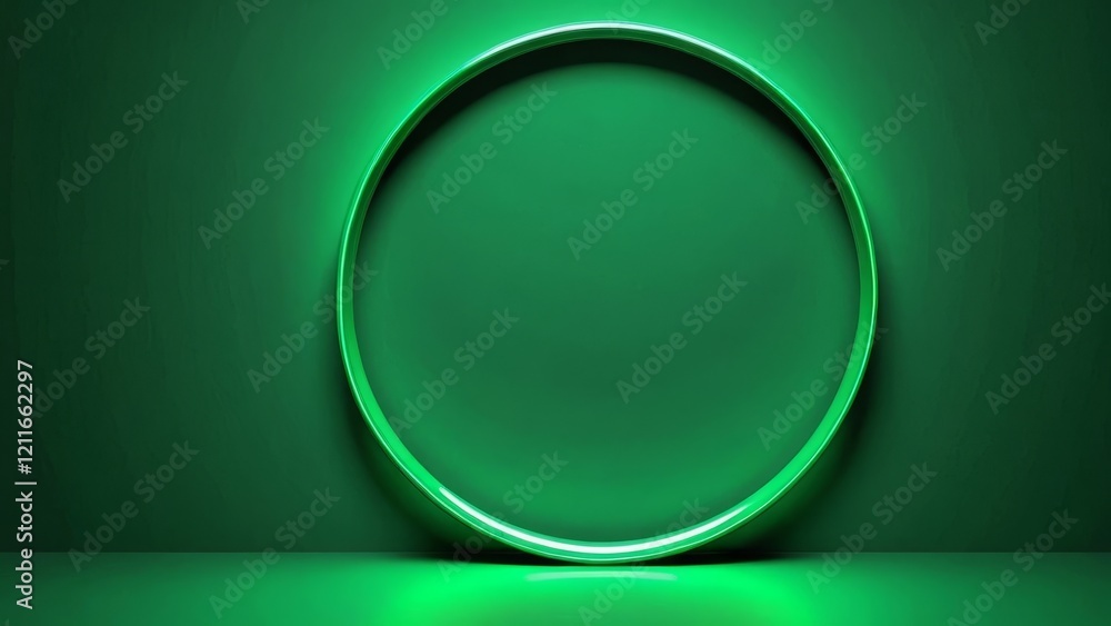 Green neon circle on dark background, creating a futuristic and minimalist design Green neon circle on dark background, creating a futuristic and minimalist design
