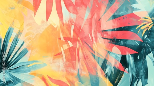 Abstract Tropical Leaf Painting Warm Hues Overlay