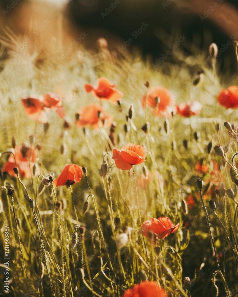 Obraz premium Field of red poppys. In Latvia.